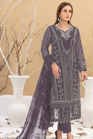Purple Embroidered Georgette Pakistani Salwar Suit