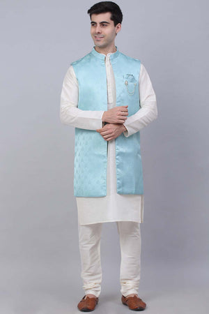 Men's Sky Solid Kurta Pajama With Jacket