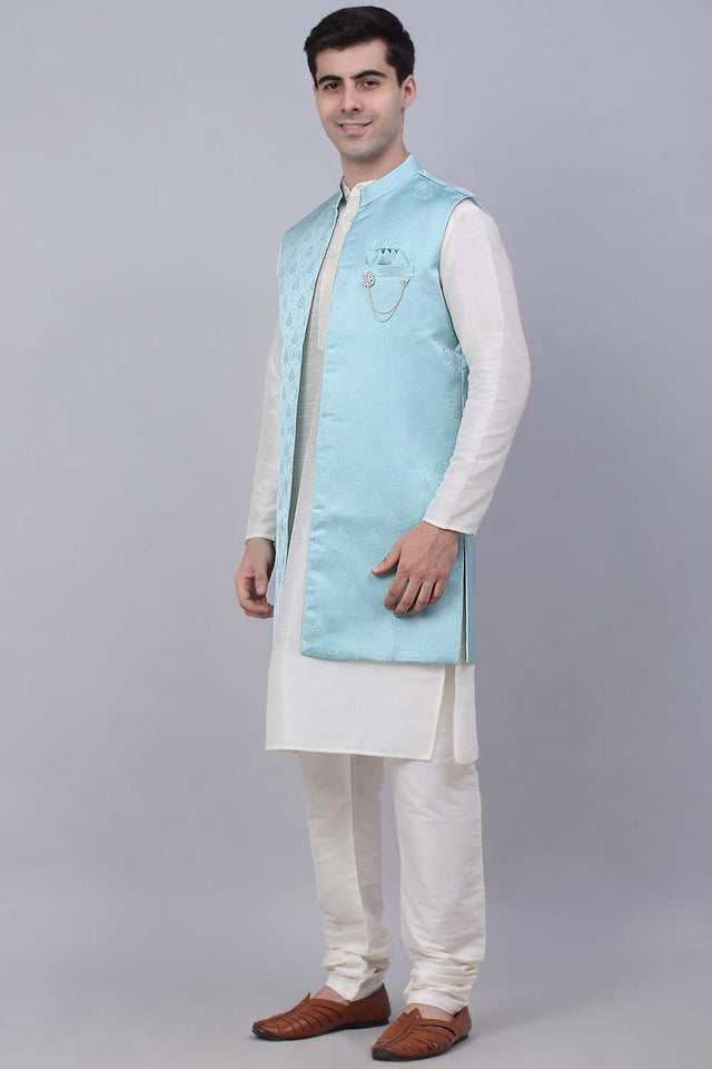 Men's Sky Solid Kurta Pajama With Jacket
