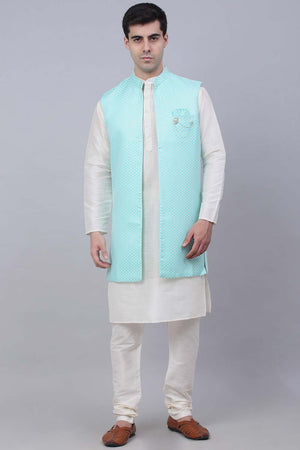 Men's Sky Solid Kurta Pajama With Jacket