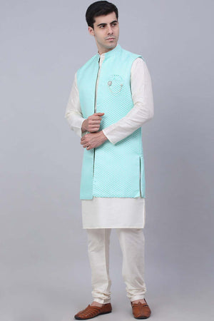 Men's Sky Solid Kurta Pajama With Jacket
