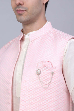 Men's Pink Solid Kurta Pajama With Jacket