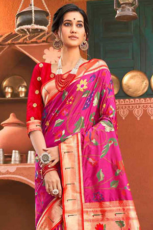 Pink Paithani Silk Woven Saree