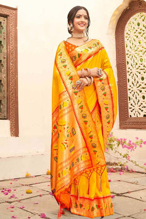 Yellow Paithani Silk Woven Saree