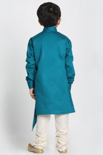 Boy's Cotton Art Silk Kurta Set in Green
