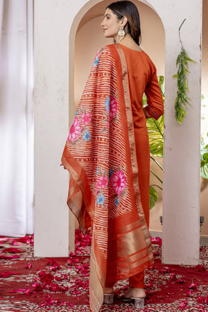 Orange Floral Embroidered Viscose Kurti Pant Set (iva-112-Orange)