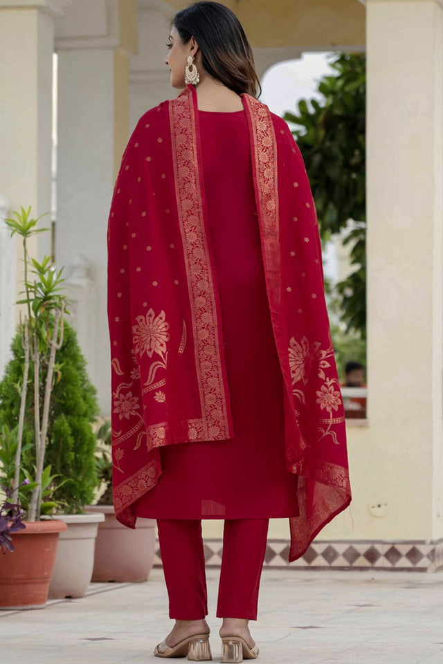 Maroon Sequin with Embroidered Silk Kurti Pant Set (iva-121-Maroon)