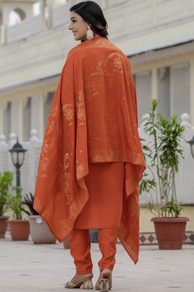 Orange Sequin with Embroidered Silk Kurti Pant Set (iva-121-Orange)