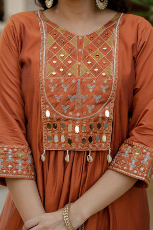 Orange Mirror Sequin Silk Kurti Pant Set (iva-126-Orange)