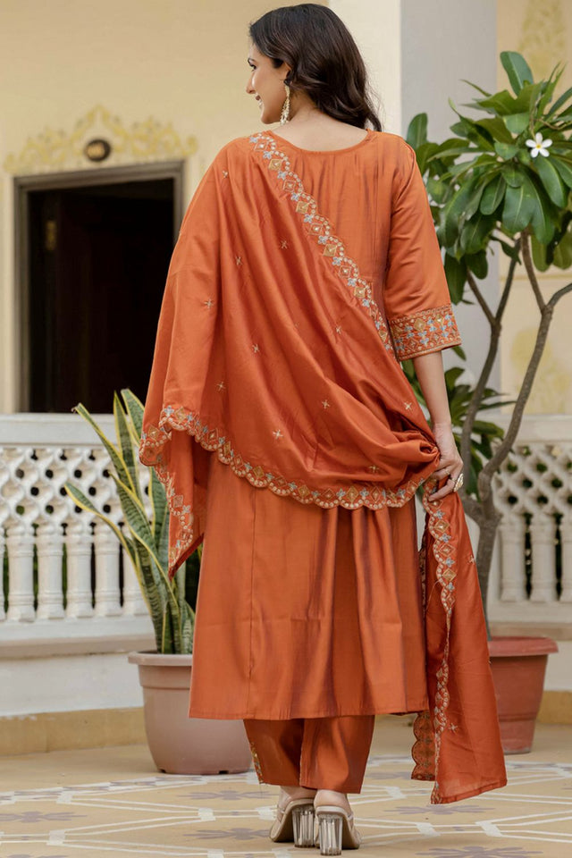 Orange Mirror Sequin Silk Kurti Pant Set (iva-126-Orange)