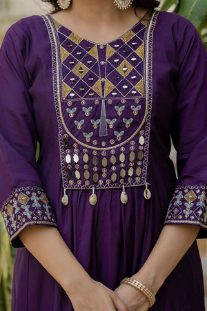 Violet Mirror Sequin Silk Kurti Pant Set (iva-126-Purple)