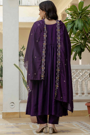 Violet Mirror Sequin Silk Kurti Pant Set (iva-126-Purple)