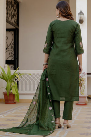 Green Sequin with Floral Embroidered Viscose Kurti Pant Set (iva-145-Green)