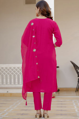 Pink Sequin with Floral Embroidered Viscose Kurti Pant Set (iva-145-Pink)