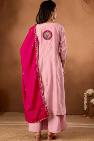 Pink Embroidered Silk Palazzo Suit (iva-150-LightPink)