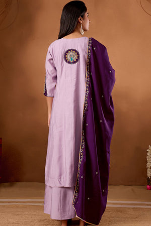 Lavender Embroidered Silk Palazzo Suit (iva-150-Lovender)