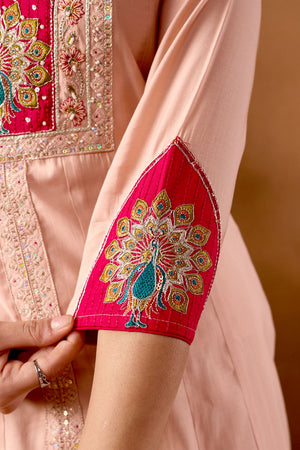 Peach Embroidered Silk Palazzo Suit (iva-150-Peach)