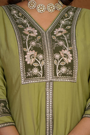 Green Floral Embroidered Silk Palazzo Suit (iva-152-Pista)