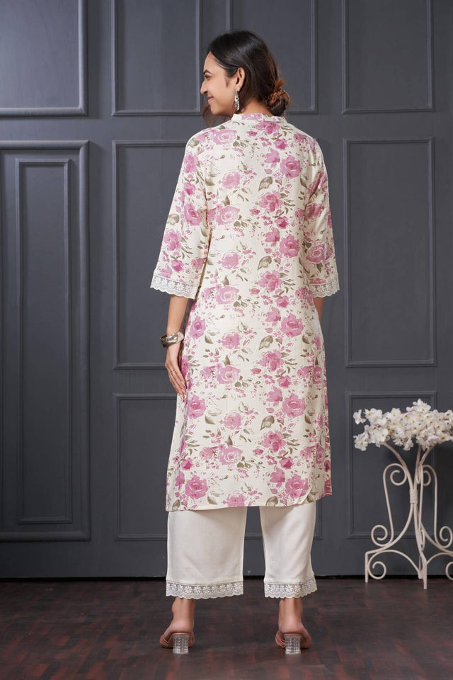 Violet Printed Rayon Kurti Pant Set