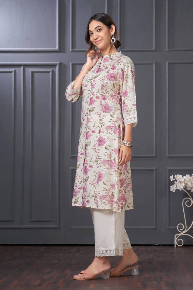 Violet Printed Rayon Kurti Pant Set