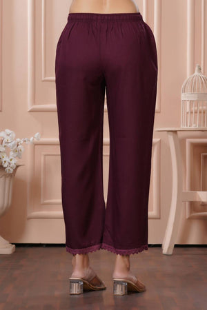 Wine Printed Rayon Kurti Pant Set