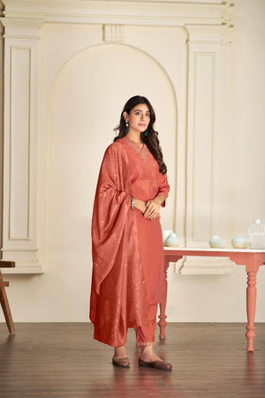 Rust Solid Silk Kurti Pant Set