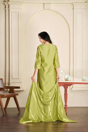Green Solid Silk Kurti Pant Set