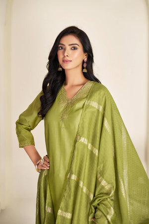 Green Solid Silk Kurti Pant Set