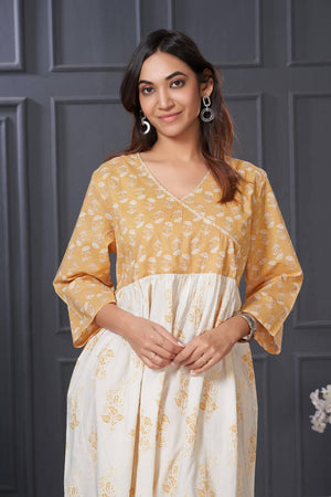 White Printed Cotton Kurti Pant Set