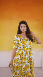 Mustard Floral Printed  Dresses