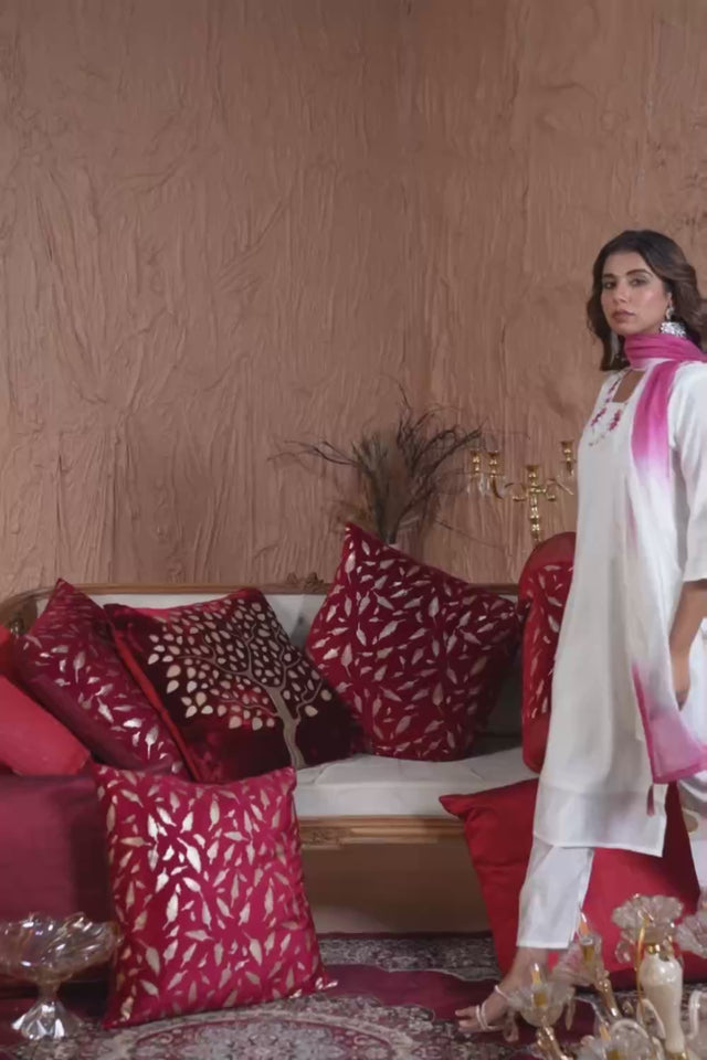 White Solid Chanderi Kurti Pant Set