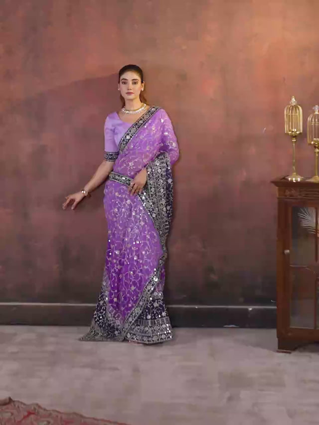 Violet Sequin with Embroidered Georgette Saree