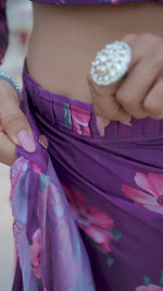 Purple Floral Printed Chinon Ready to Wear Saree