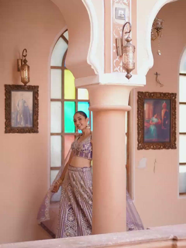 Violet Sequin with Embroidered Net Lehenga
