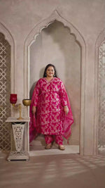 Pink Printed Viscose Straight Cut Suit Set