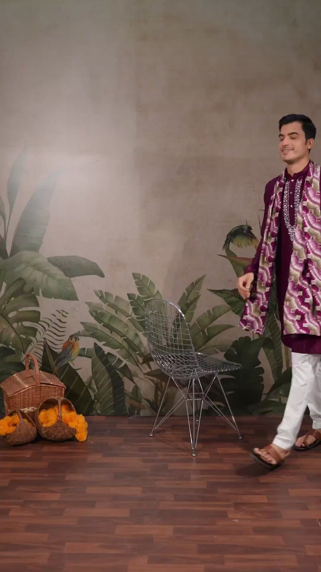 Men's Violet Striped Viscose Kurta with Dupatta (ACA1257)
