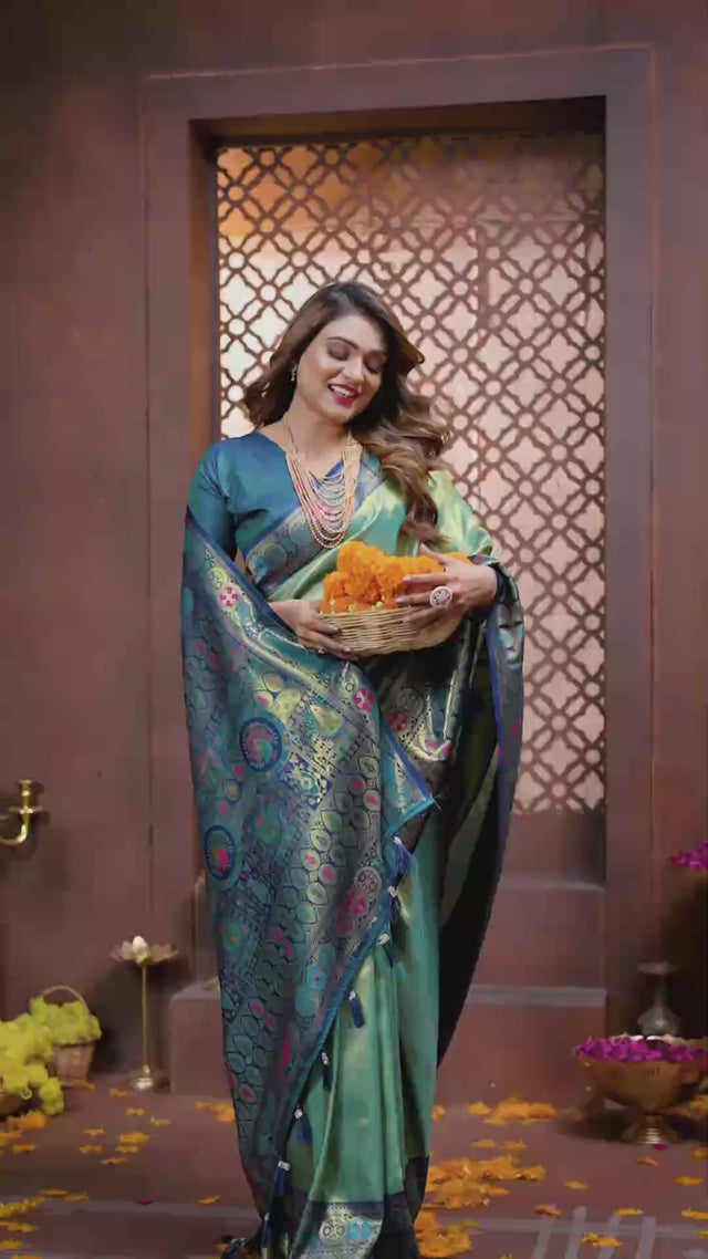 Sea Green Woven Silk Saree