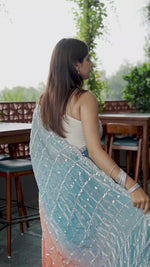 Blue Sequin Satin Saree