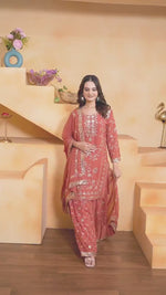 Peach Sequin with Embroidered Georgette Sharara Suit Set