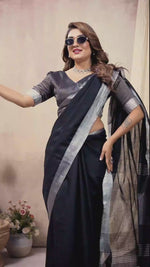 Black Woven Linen Saree