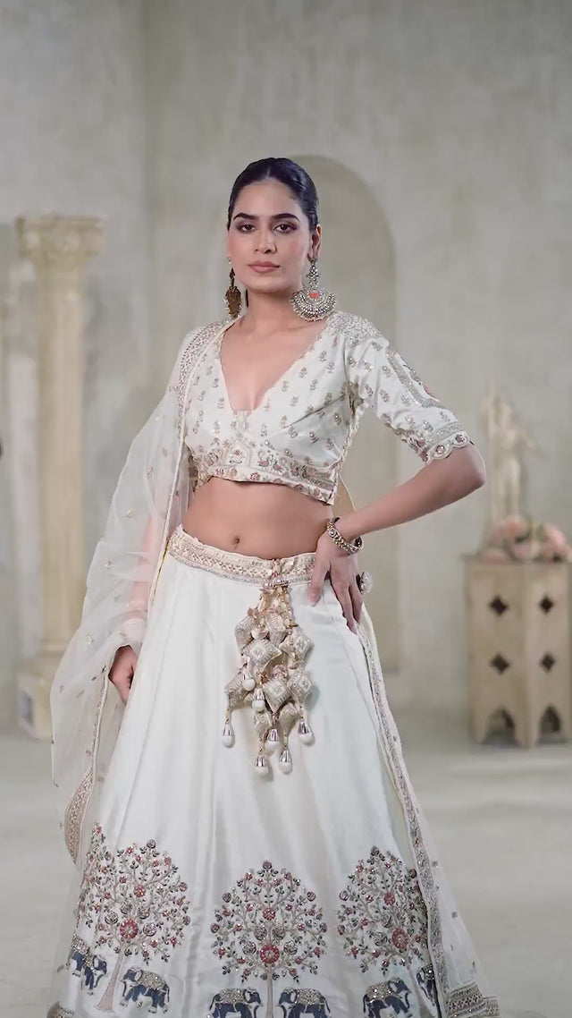 Cream Sequin with Embroidered Silk Lehenga