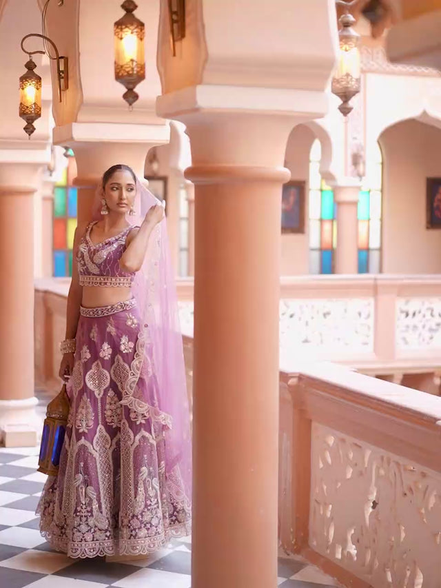 Lavender Sequin with Embroidered Net Lehenga