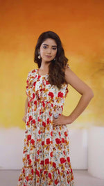 Red Floral Printed  Dresses