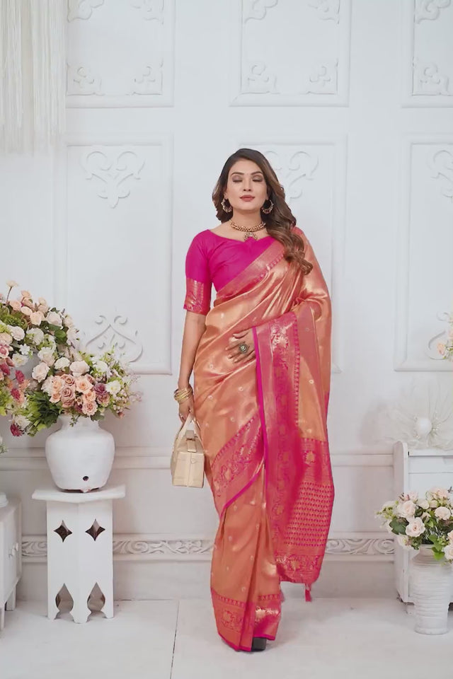 Pink Woven Tissue Saree