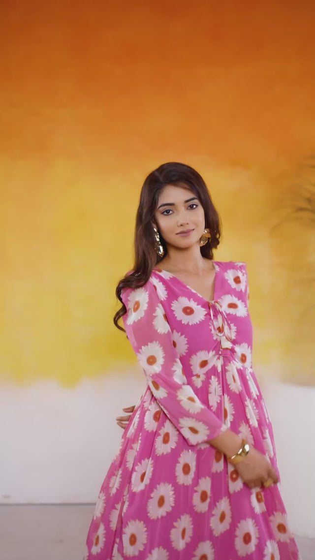 Pink Floral Printed  Dresses