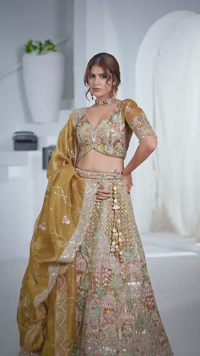 Mehendi Sequin with Embroidered Organza Lehenga