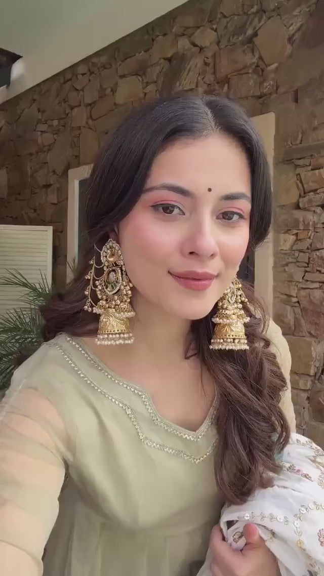 Off White Sequin with Embroidered Georgette Gown