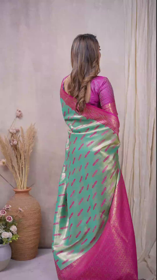 Sea Green Woven Banarasi Silk Saree