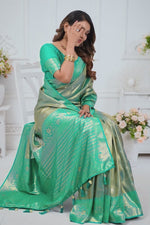 Turquoise Woven Tissue Saree