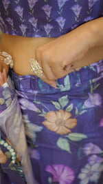 Lavender Floral Printed Chinon Ready to Wear Saree